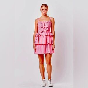 English Factory Chic Pink Ruffled Dress size L